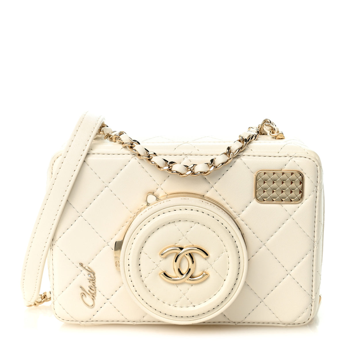 Lambskin Quilted Coco Click Bag White