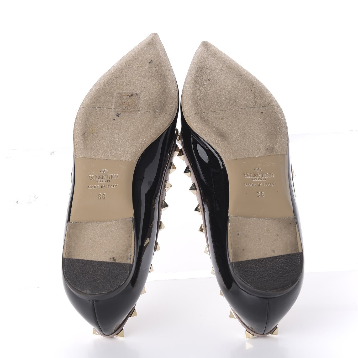 Valentino Garavani Patent Nappa Rockstud Ballerina Flats 38 Black Poudre 5 of 9