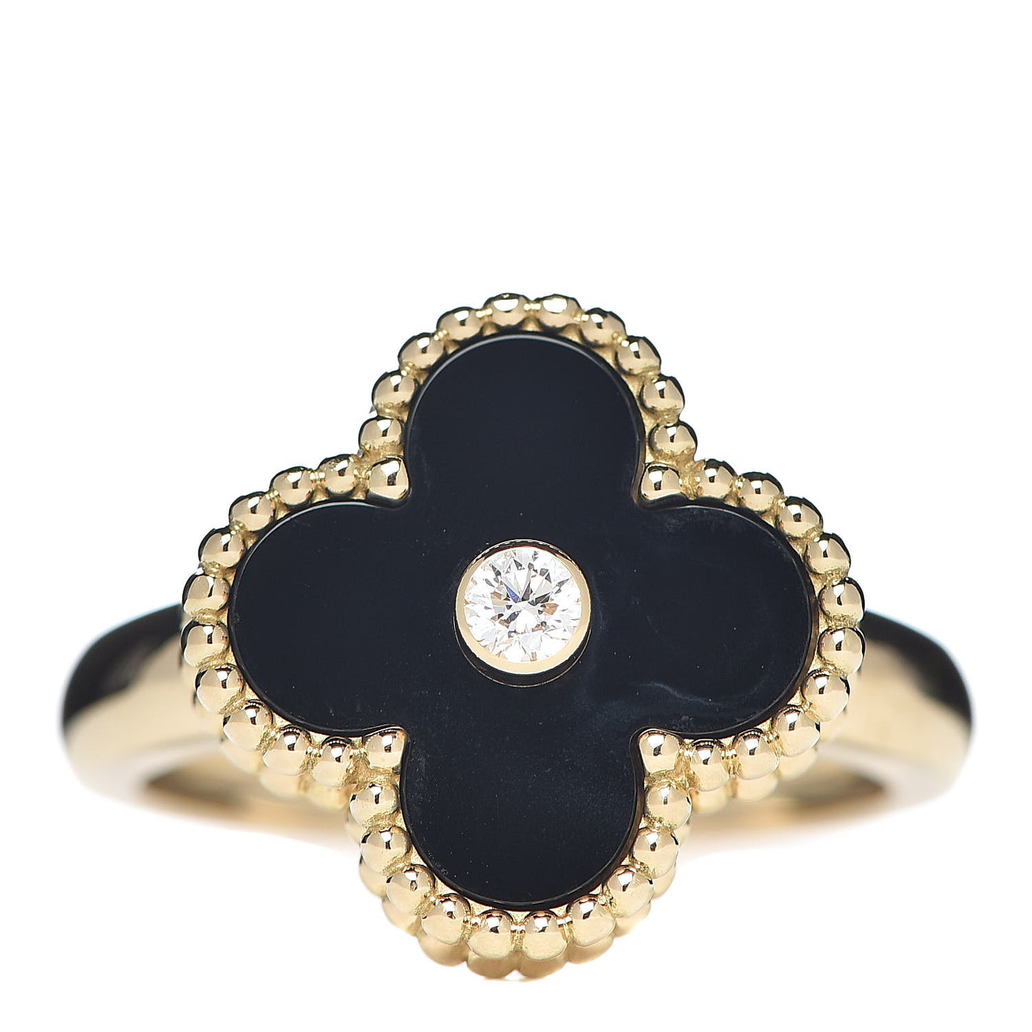 18K Yellow Gold Black Onyx Diamond Vintage Alhambra Ring 53 6.25