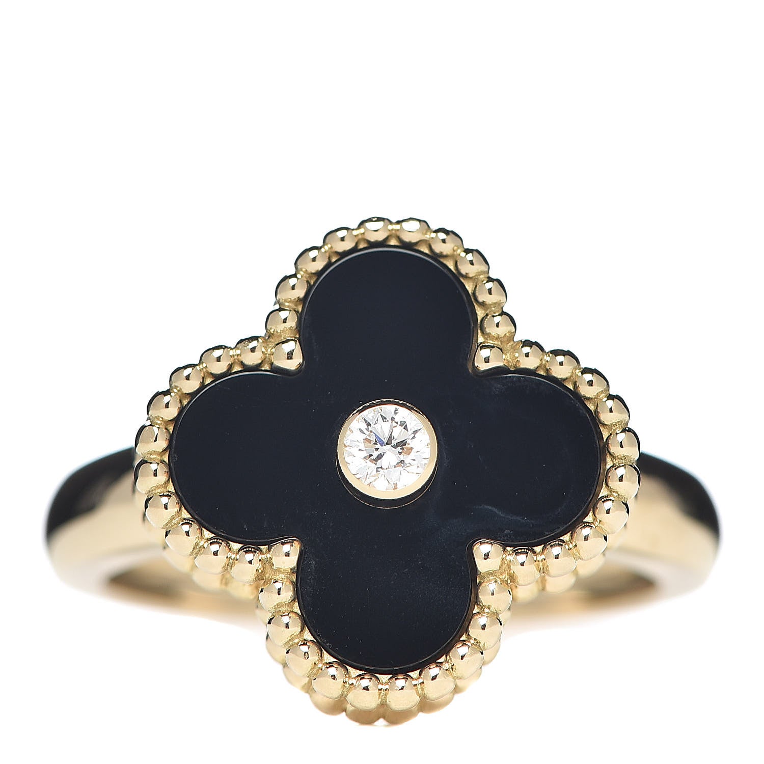 Van Cleef & Arpels 18K Yellow Gold Black Onyx Diamond Vintage Alhambra Ring 53 6.25 1 of 6