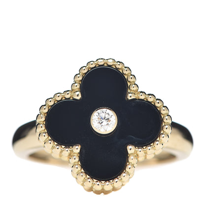 Van Cleef & Arpels 18K Yellow Gold Black Onyx Diamond Vintage Alhambra Ring 53 6.25 1 of 6
