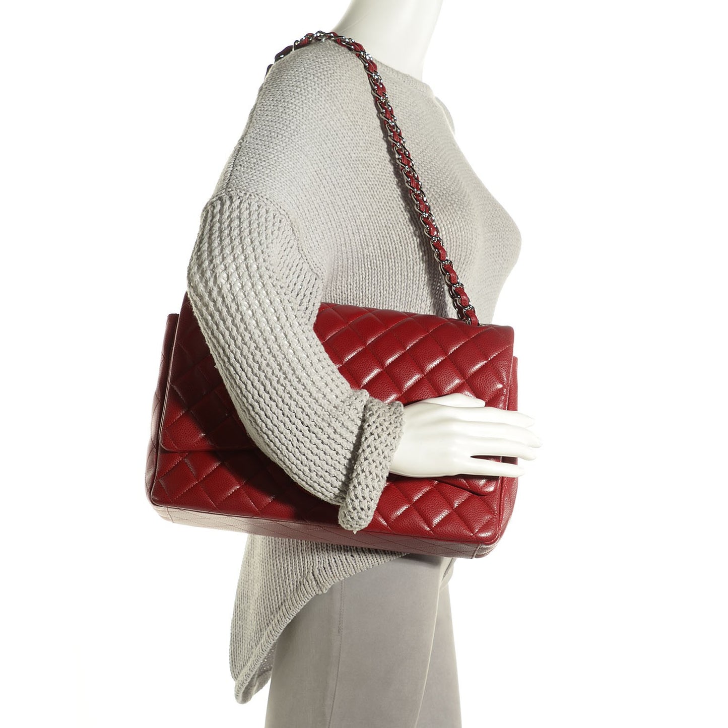 Caviar Quilted Maxi Double Flap Red