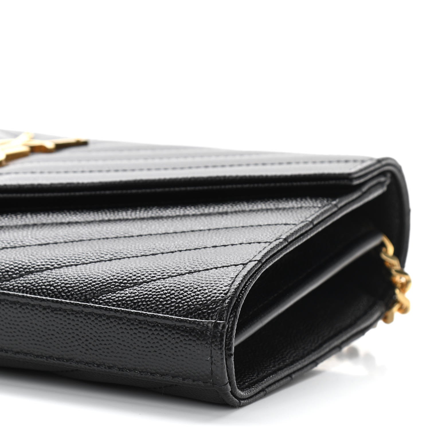 Saint Laurent Grain De Poudre Matelasse Chevron Monogram Chain Wallet Black 6 of 11