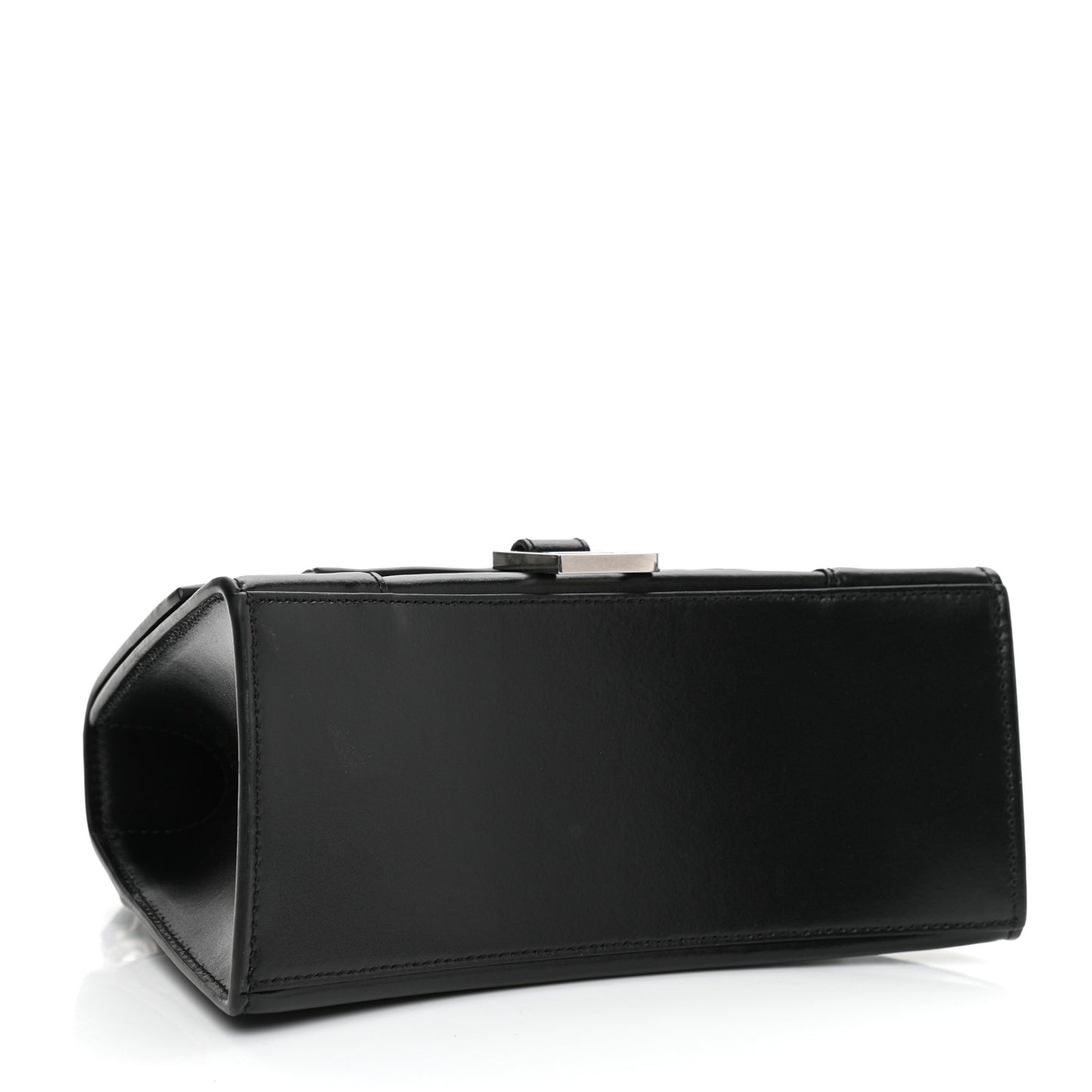 Shiny Box Calfskin Small Hourglass Top Handle Bag Black