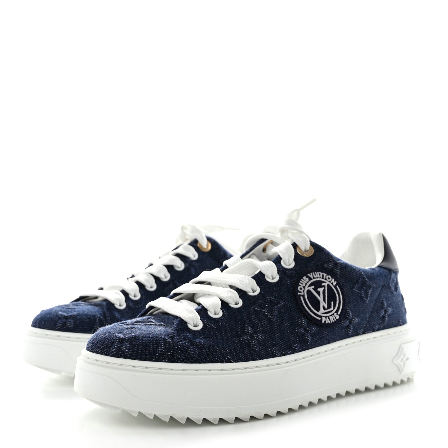Denim Monogram Debossed Time Out Sneakers 37.5 Blue
