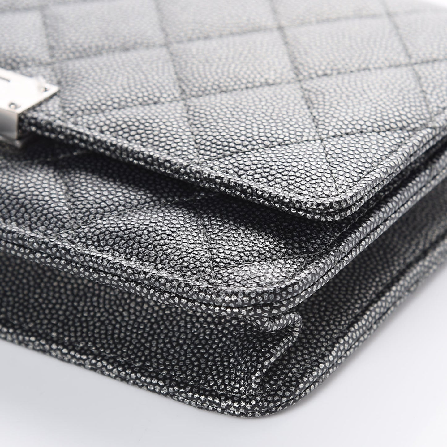 Metallic Caviar Quilted Golden Class Wallet On Chain WOC Dark Grey