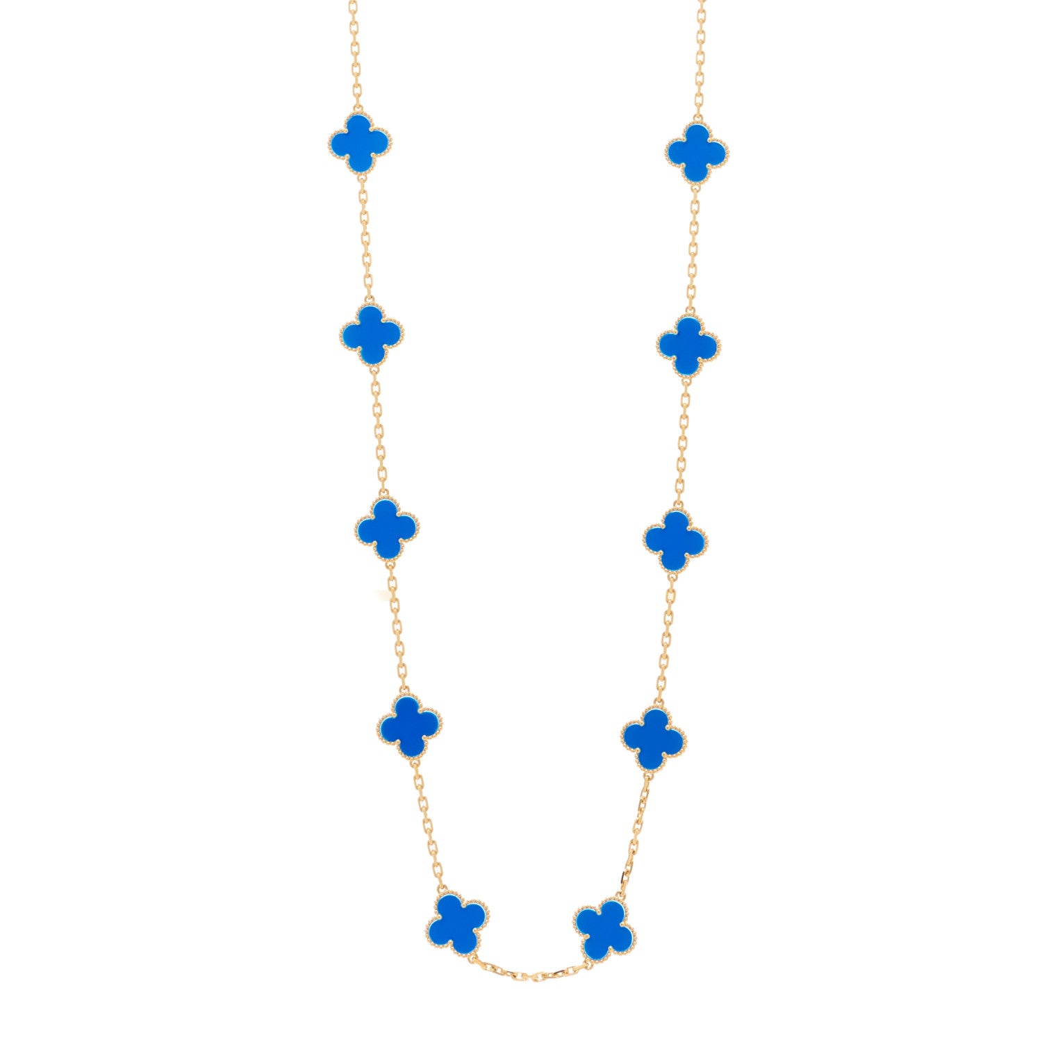 Van Cleef & Arpels 18K Yellow Gold Blue Agate 20 Motifs Vintage Alhambra Necklace 1 of 4