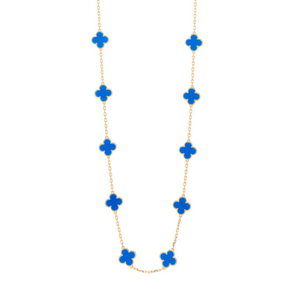 Van Cleef & Arpels 18K Yellow Gold Blue Agate 20 Motifs Vintage Alhambra Necklace 1 of 4