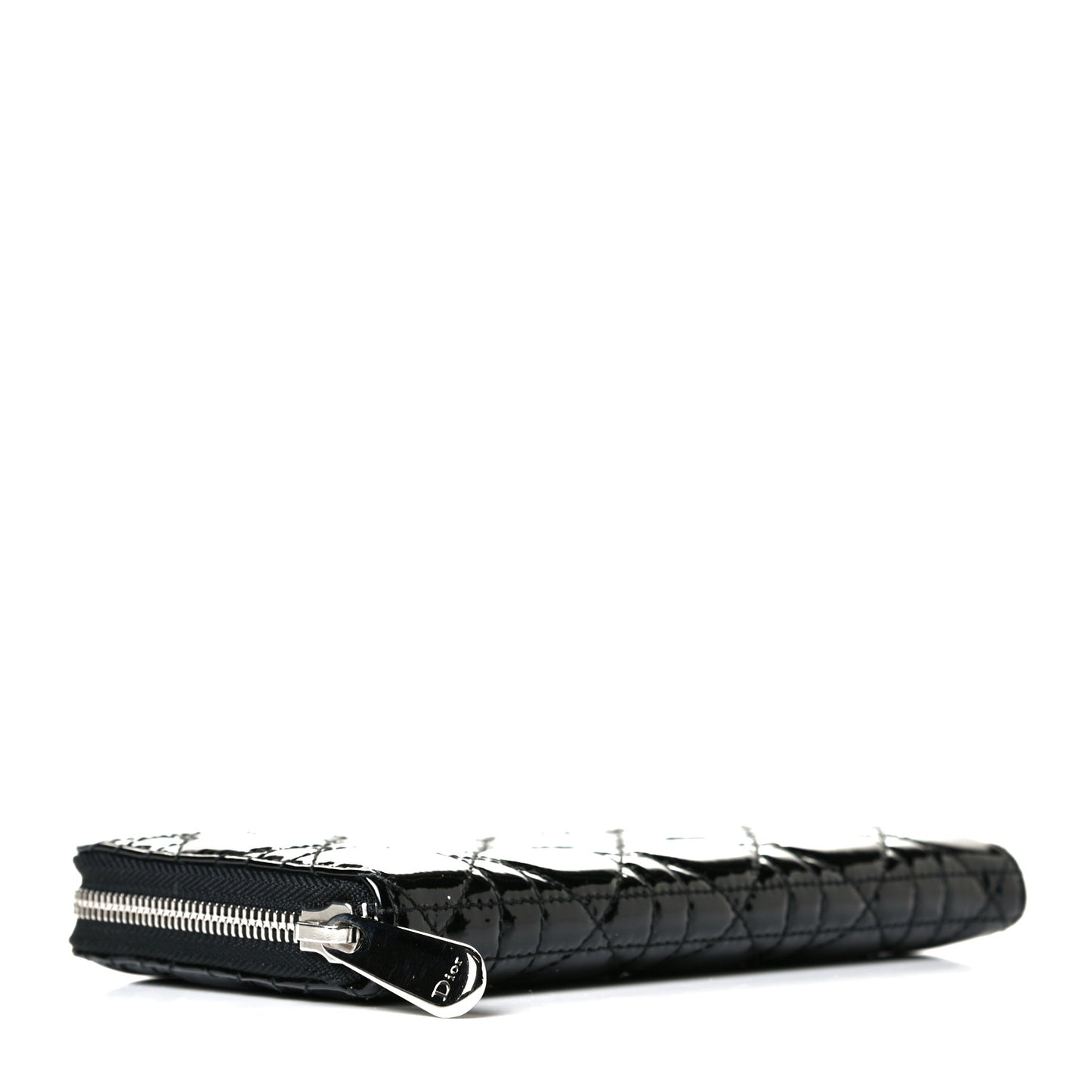 Patent Cannage Lady Dior Continental Zip Wallet Black