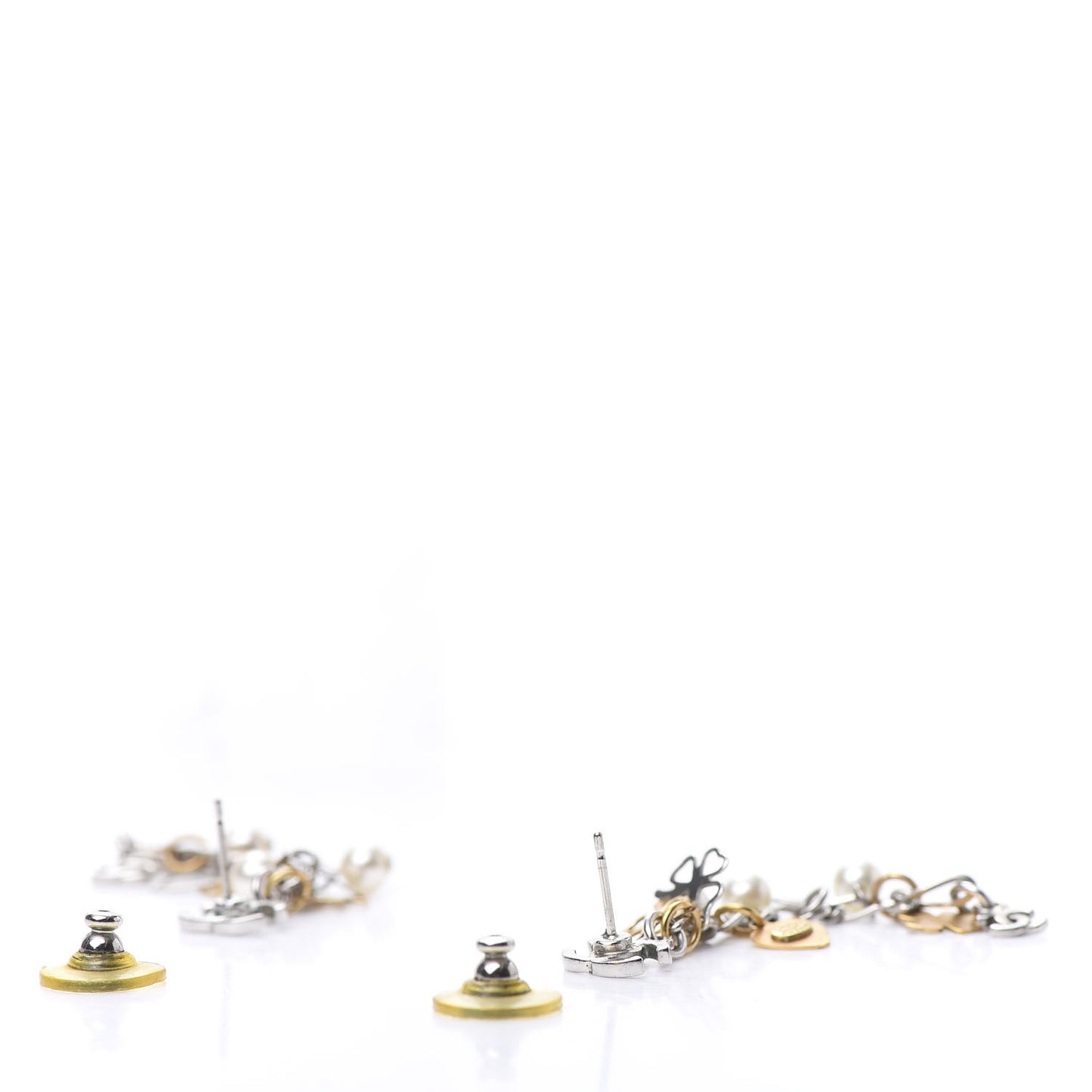 Pearl CC Charm Chain Drop Earrings Silver Gold