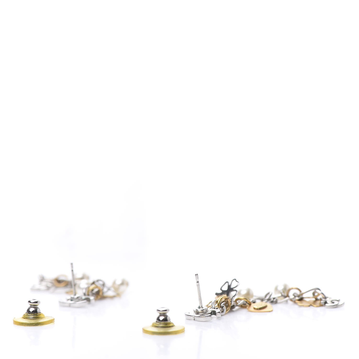 Chanel Pearl CC Charm Chain Drop Earrings Silver Gold 3 of 4