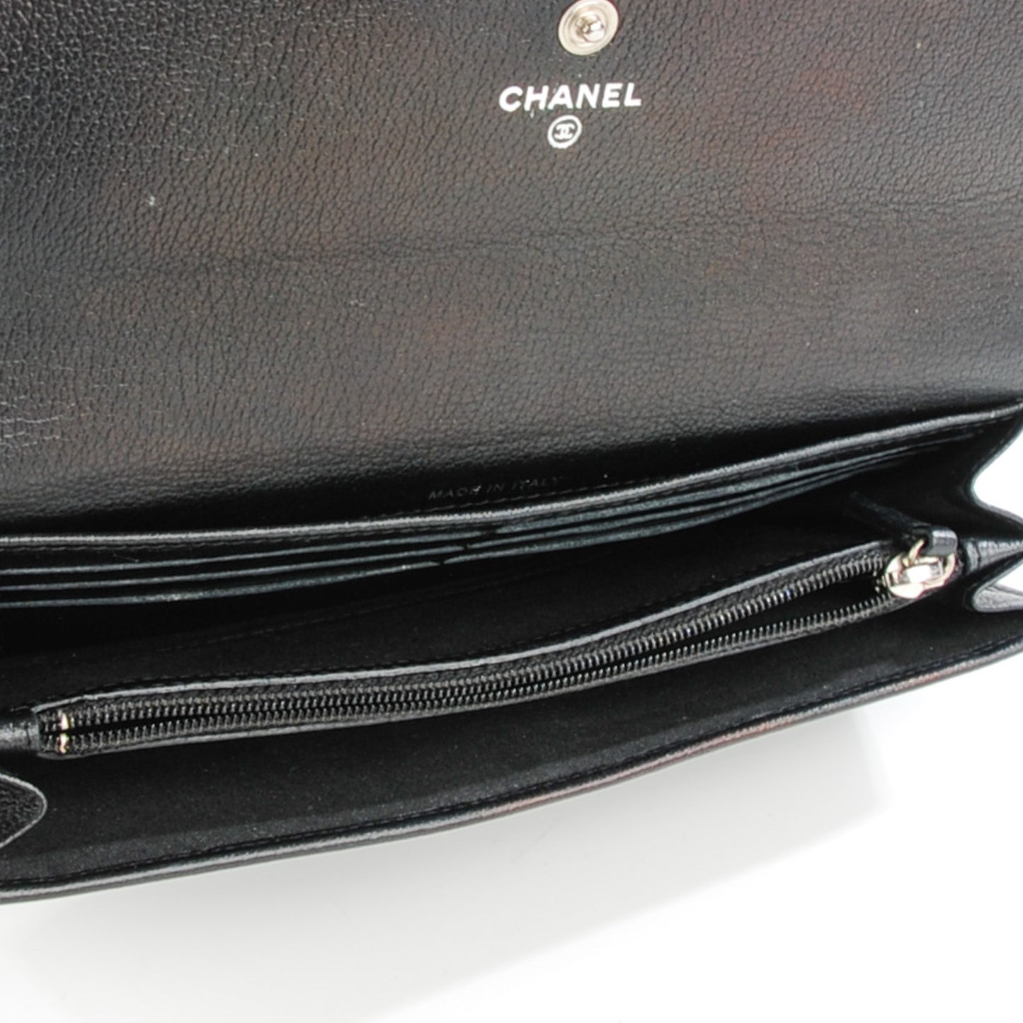 Goatskin Camellia Embossed Flap Wallet Black