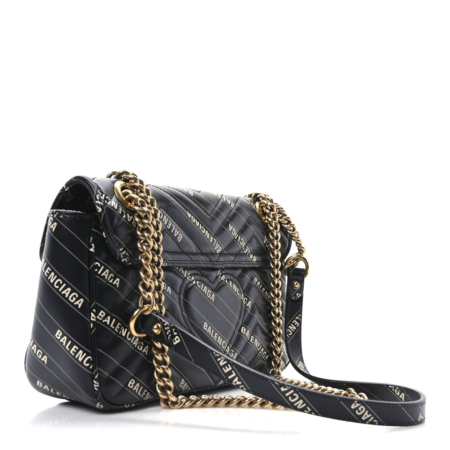 X BALENCIAGA Calfskin Matelasse Logo Print Small GG Marmont Shoulder Bag Black