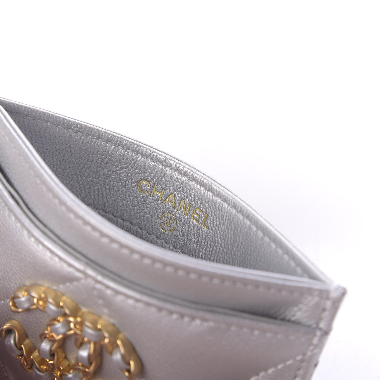 Chanel Metallic Goatskin Quilted 19 Card Holder Silver 8 of 11