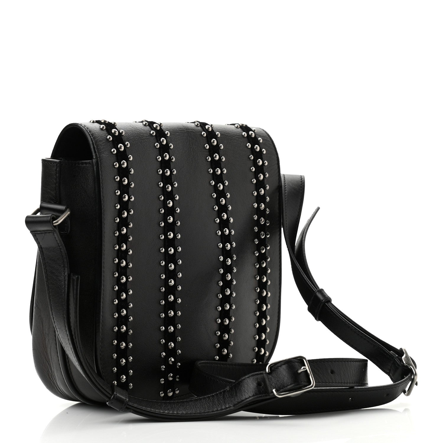 Saint Laurent Smooth Calfskin Suede Betty Stud Stripe Flap Messenger Black 3 of 10