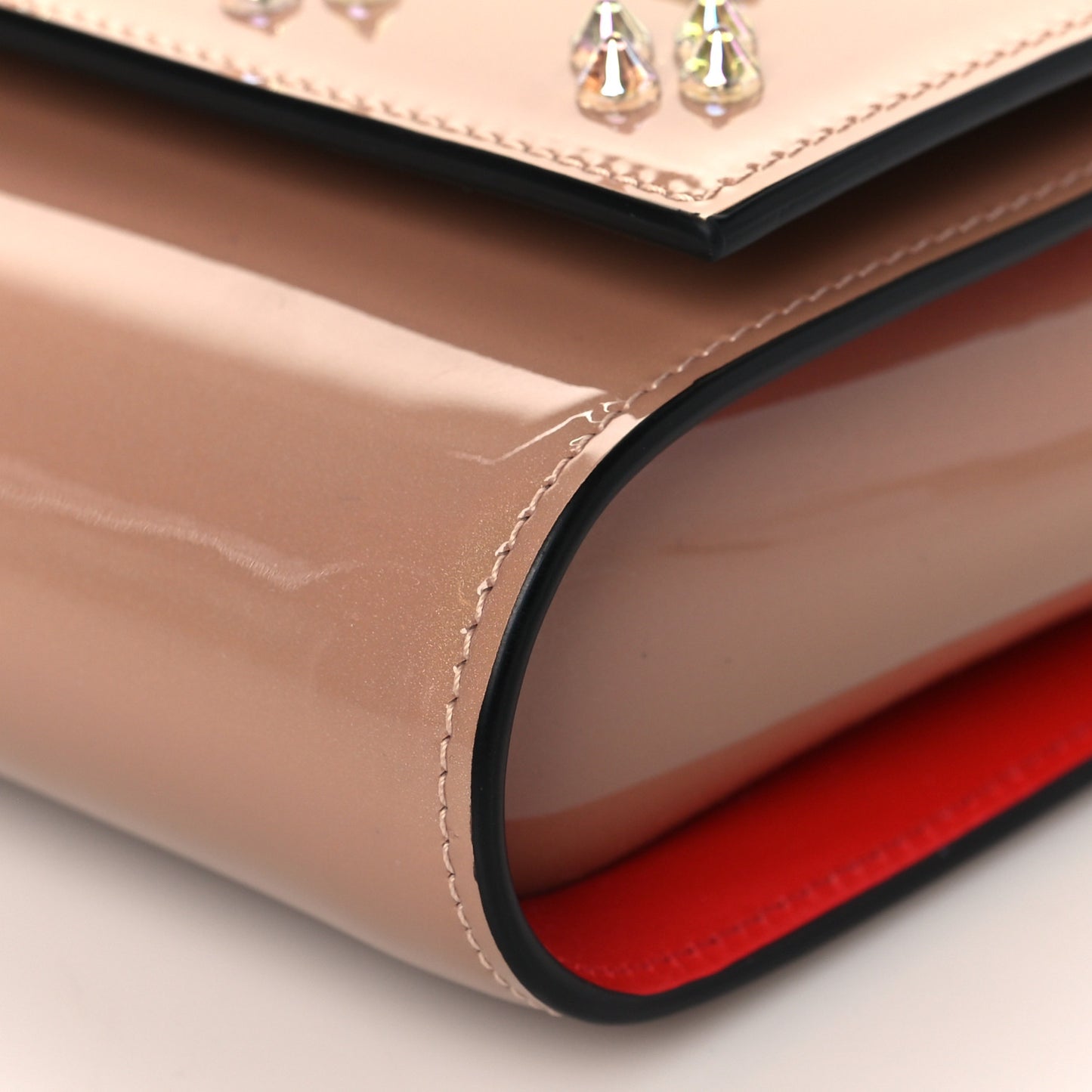 Patent Calfskin Spikes Paloma Clutch Nude White