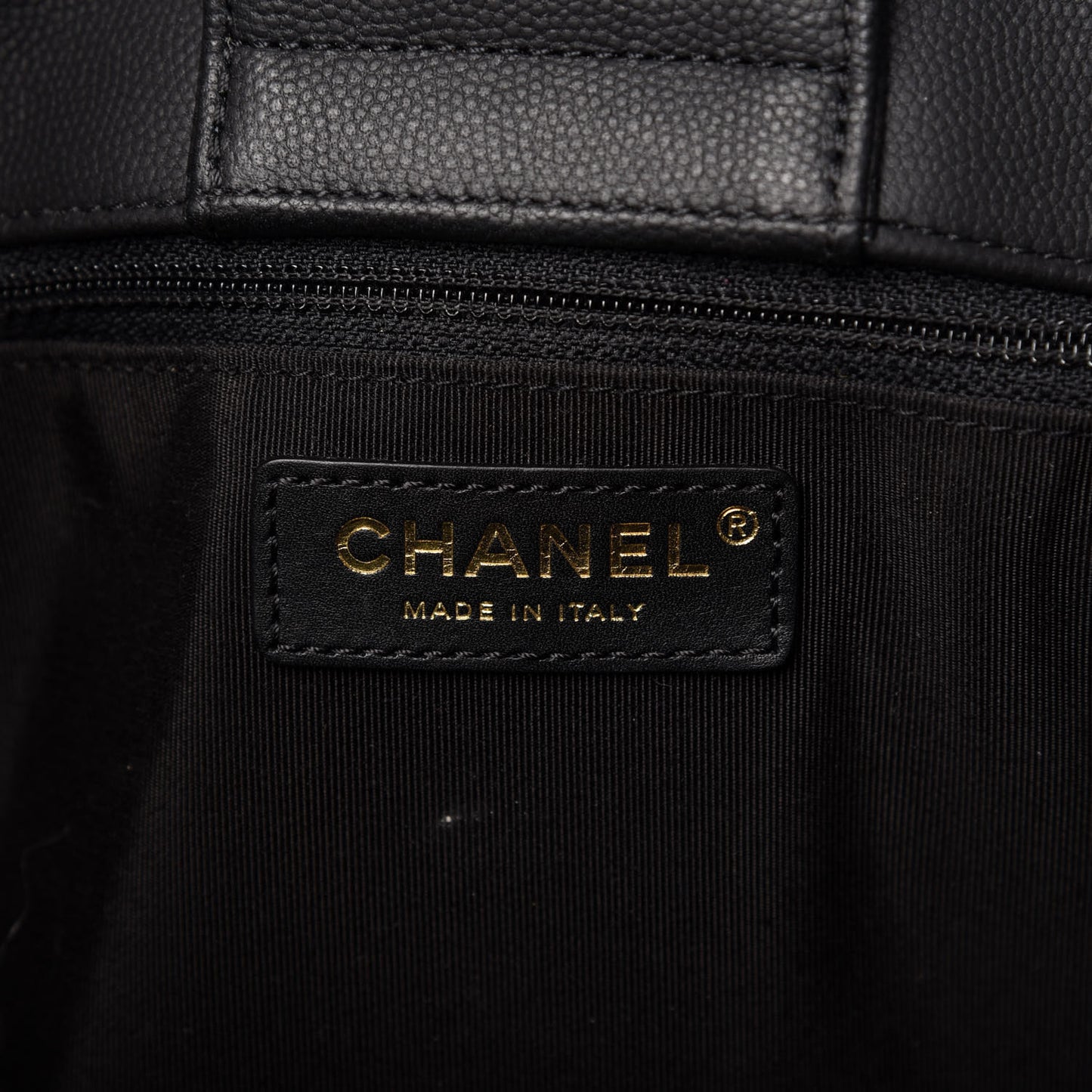 Caviar Chevron Quilted Large Shopping Tote Black