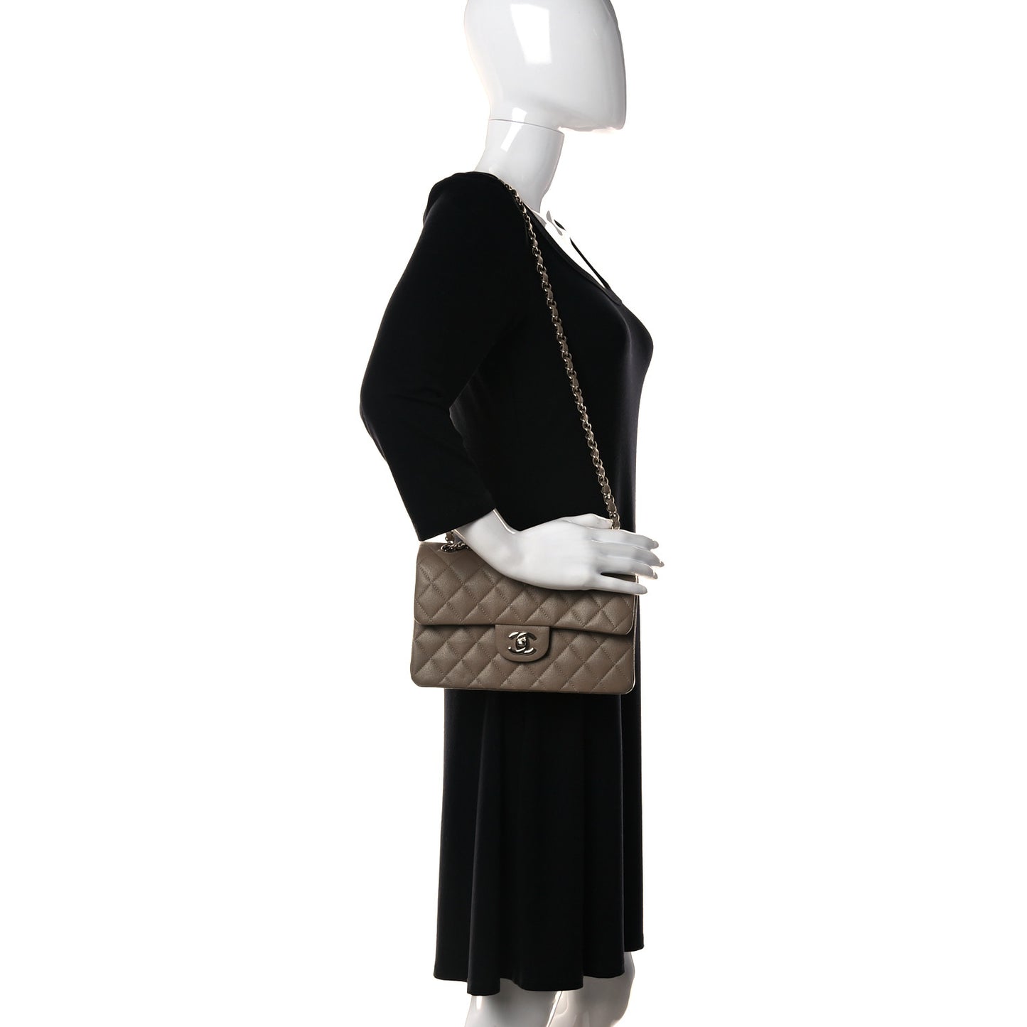 Caviar Quilted Small Double Flap Beige