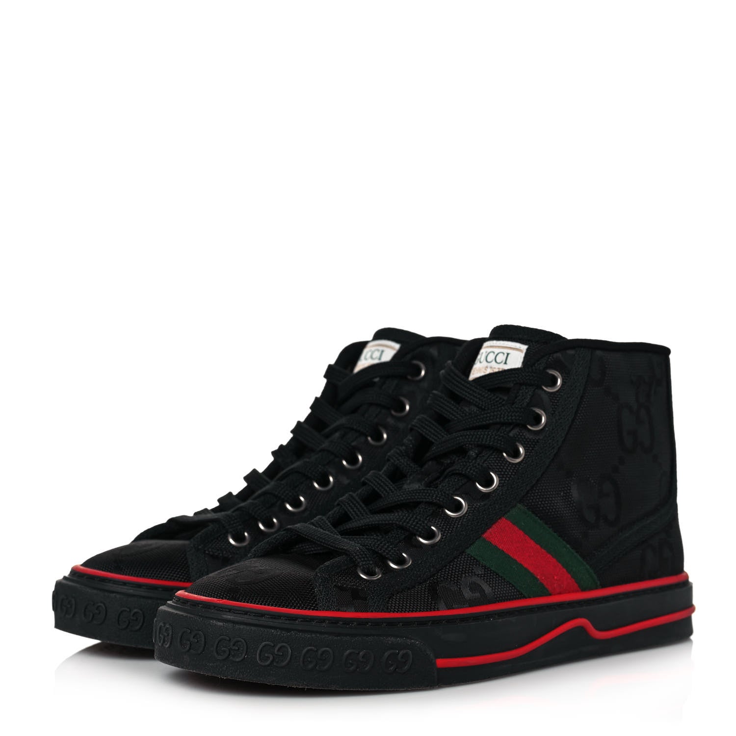 Gucci Econyl Nylon Web Monogram Off The Grid Womens 1977 Tennis High Top Sneakers 35.5 Black 3 of 7