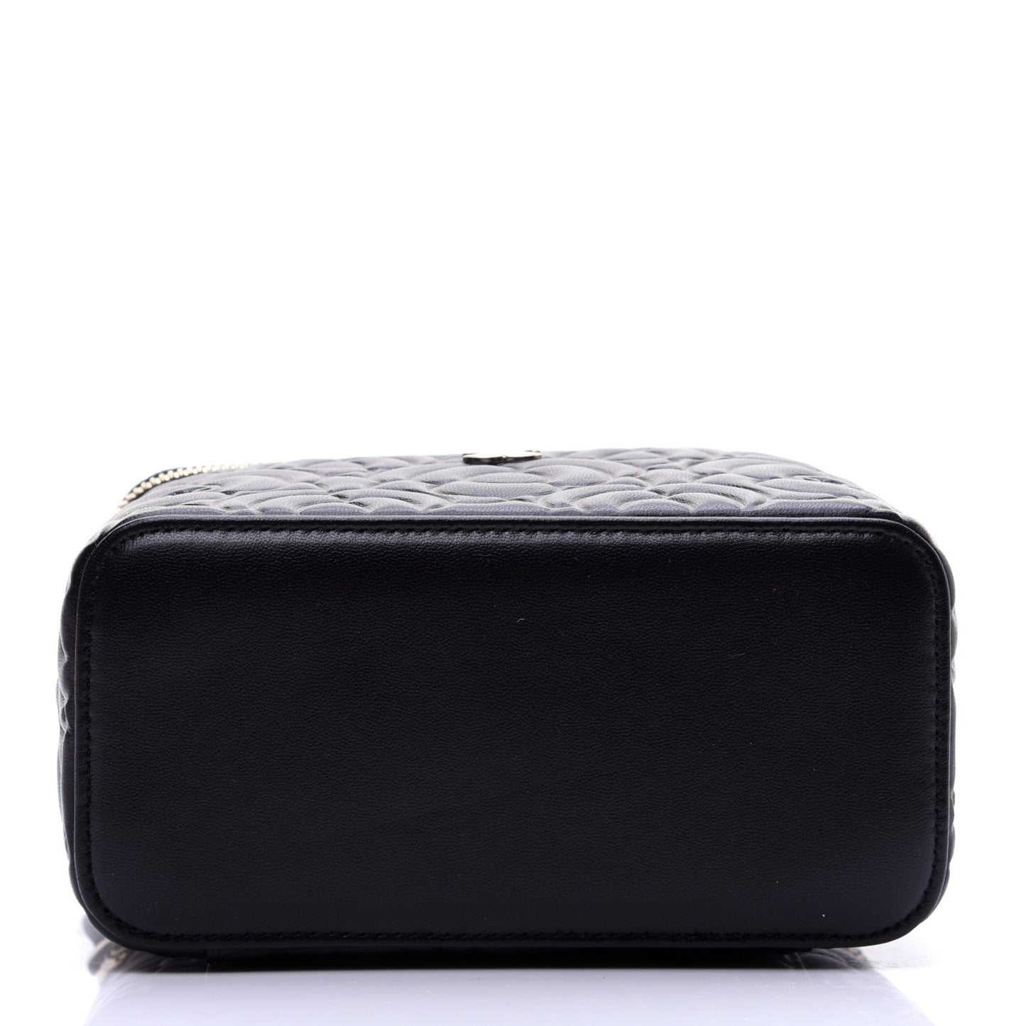 Lambskin Camellia Embossed Small Vanity Case With Chain Black