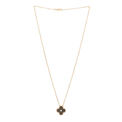 Van Cleef & Arpels 18K Rose Gold Diamond Silver Obsidian Vintage Alhambra Pendant Necklace 3 of 6