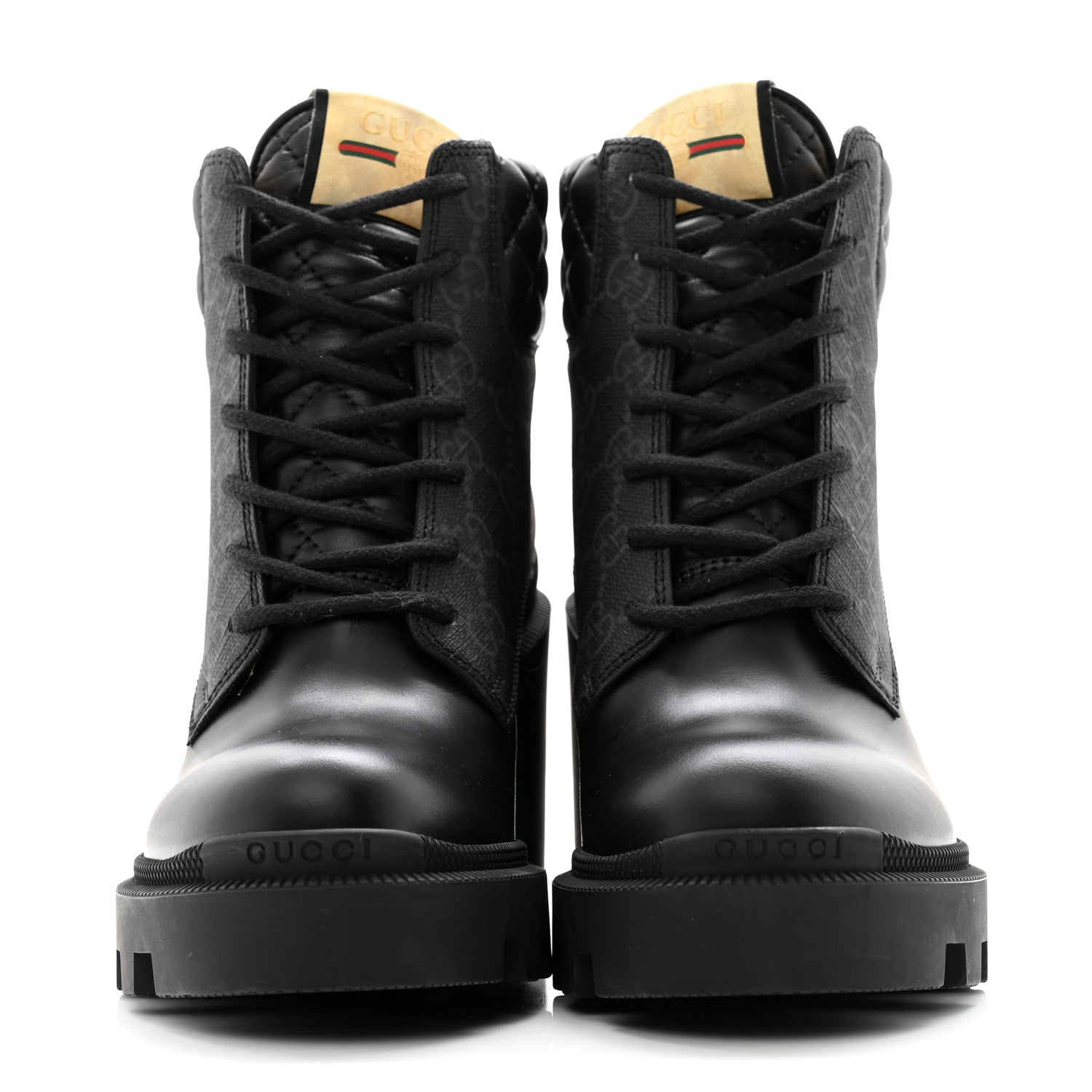 Gucci Apollo Calfskin GG Supreme Nappa Samoa Quilted Lace Up Ankle Boots 35 Black 2 of 11