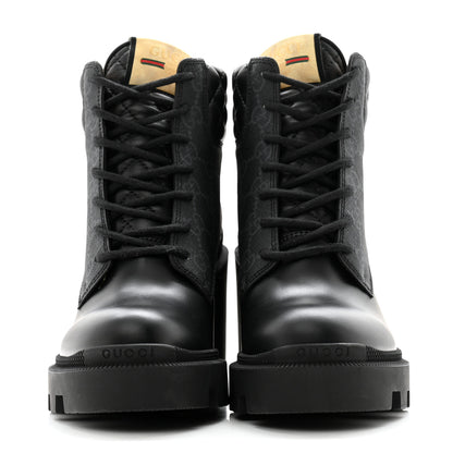 Gucci Apollo Calfskin GG Supreme Nappa Samoa Quilted Lace Up Ankle Boots 35 Black 2 of 11