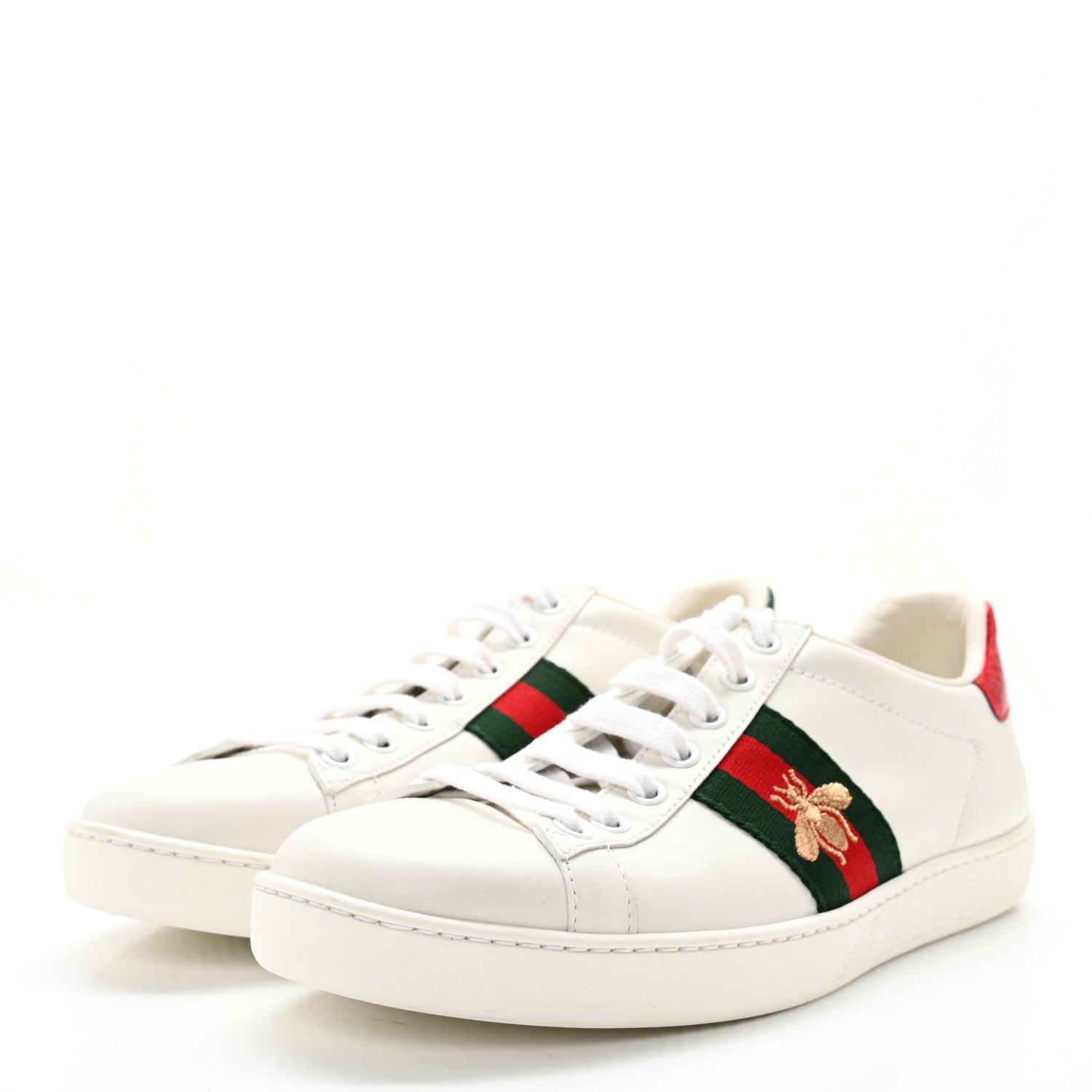 Gucci Calfskin Ayers Bee Embroidered Womens Ace Sneakers 37 White Green 3 of 12