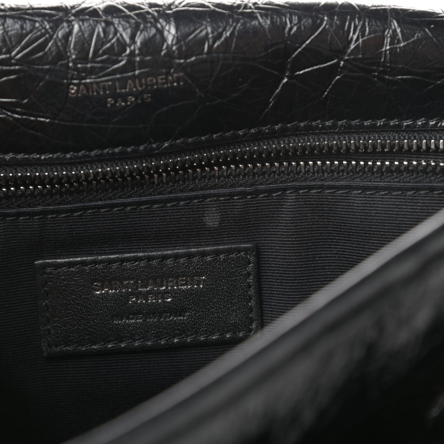 Crinkled Calfskin Matelasse Monogram Medium Niki Chain Satchel Black