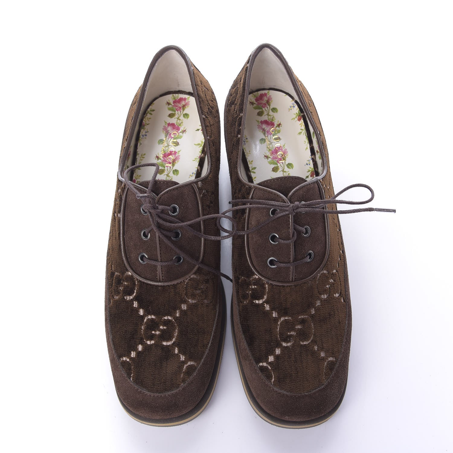 Gucci Velvet GG Monogram Thompson Derby Loafers 38 Vintage Cocoa Brown 6 of 11