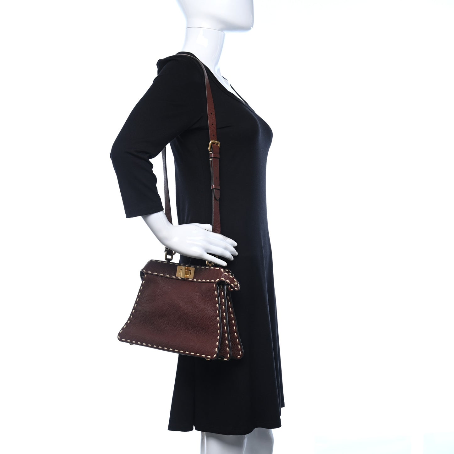 Vitello Granato Camoscio Selleria Macro Stitchings Small Peekaboo I SEE U Satchel Praline