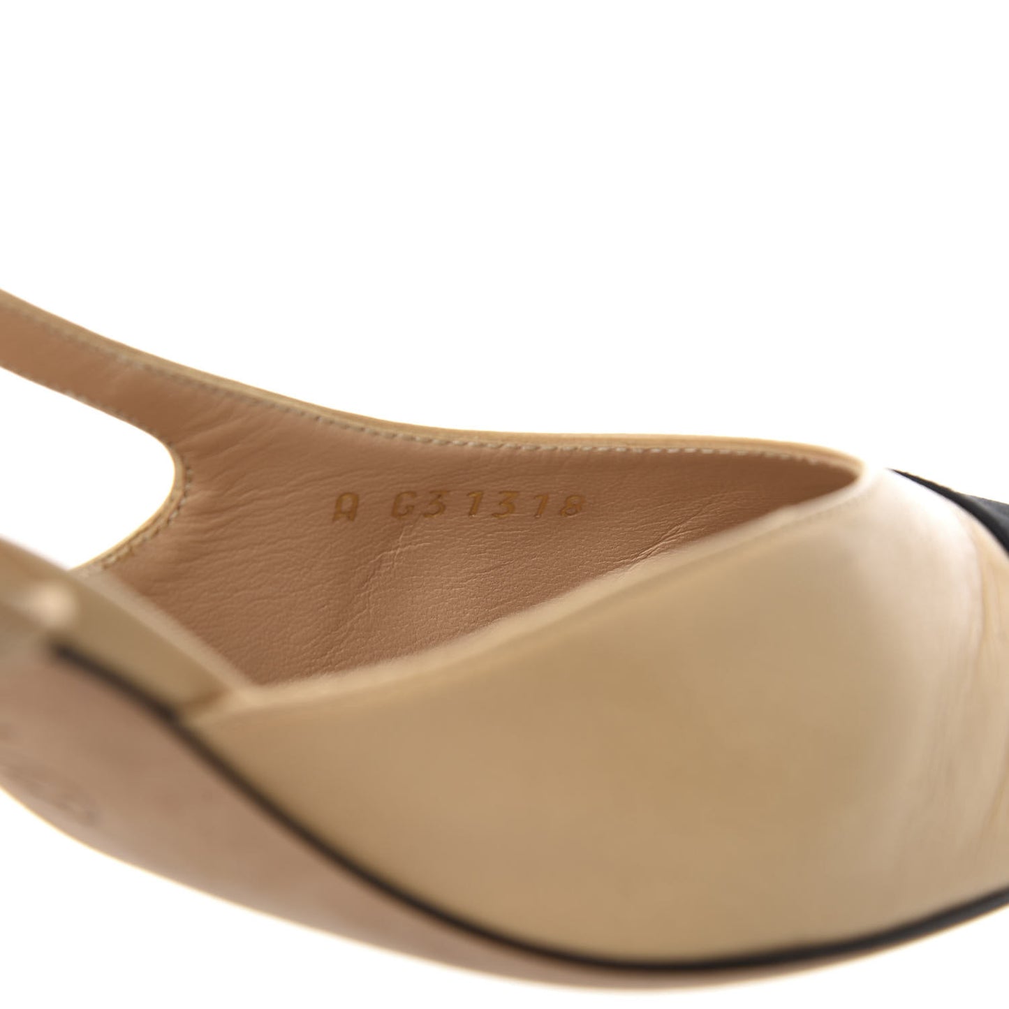 Goatskin Grosgrain Cap Toe CC Slingback Pumps 38.5 Beige Black