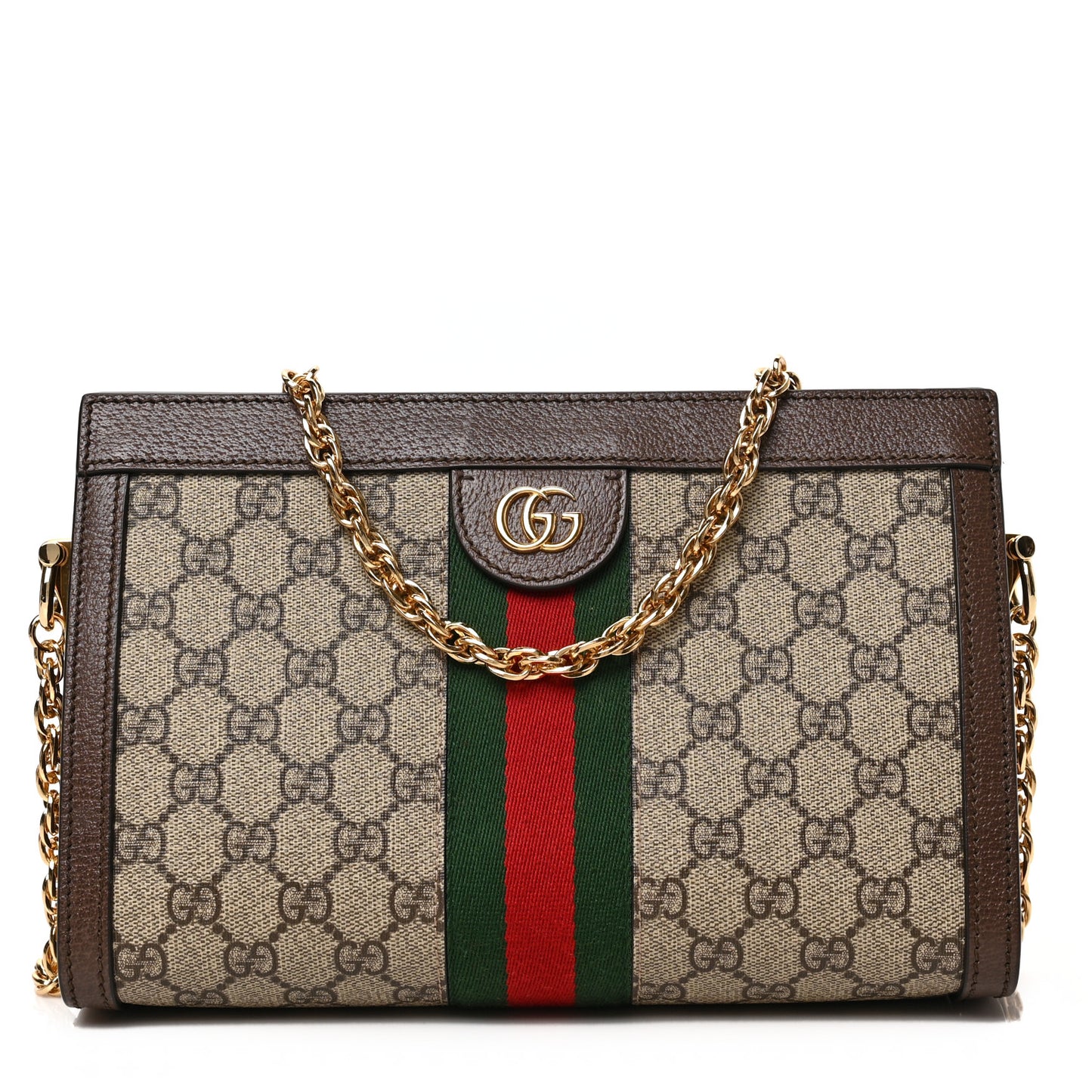 GG Supreme Monogram Web Small Ophidia Chain Shoulder Bag Brown