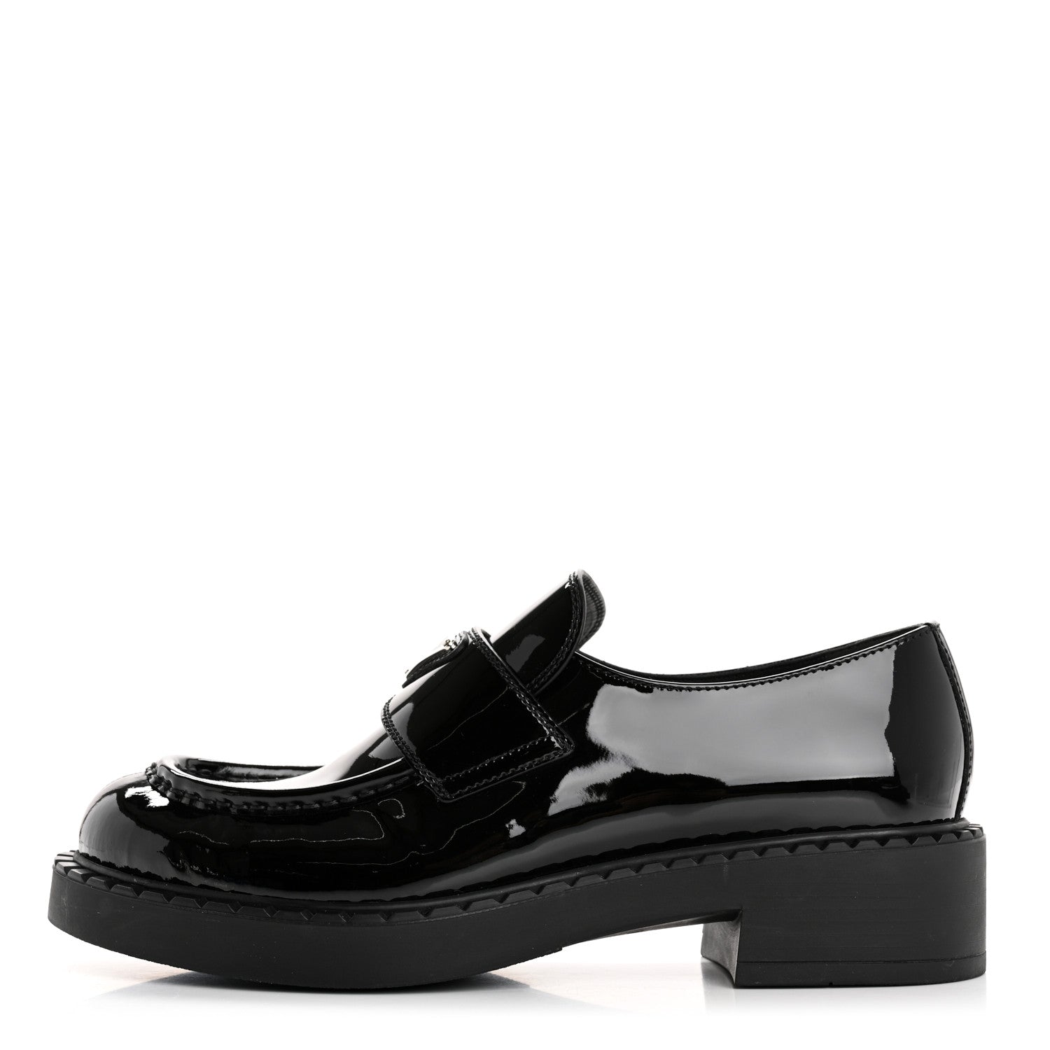 Prada Vernice Metal Triangle Logo 50mm Loafers 39.5 Black 1 of 10