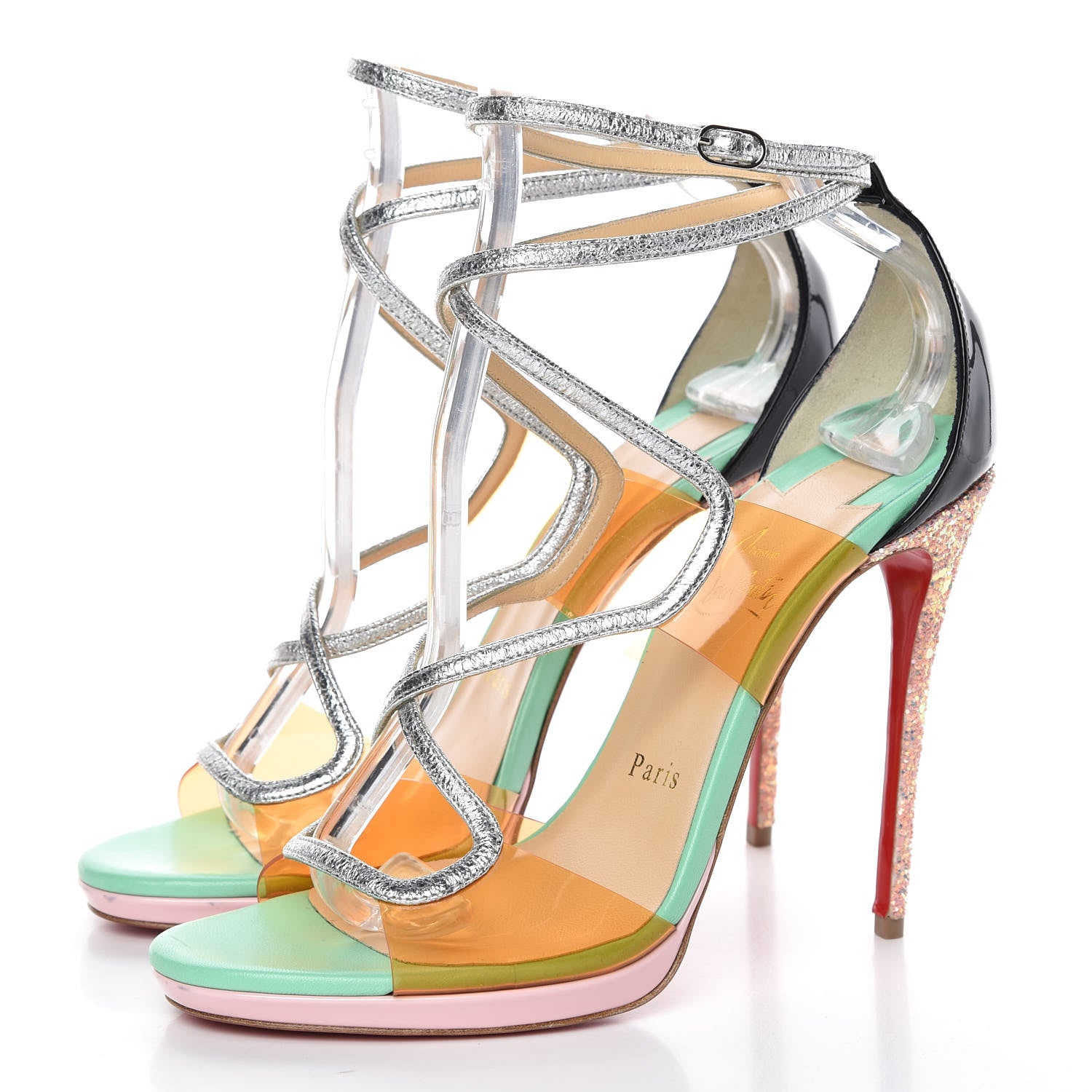 Christian Louboutin Nappa PVC Artisteric 120 Sandals 38 Opal 3 of 9