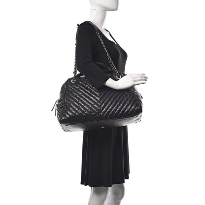 Chanel Aged Calfskin Chevron Large Soft Bowling Bag Black 2 of 10