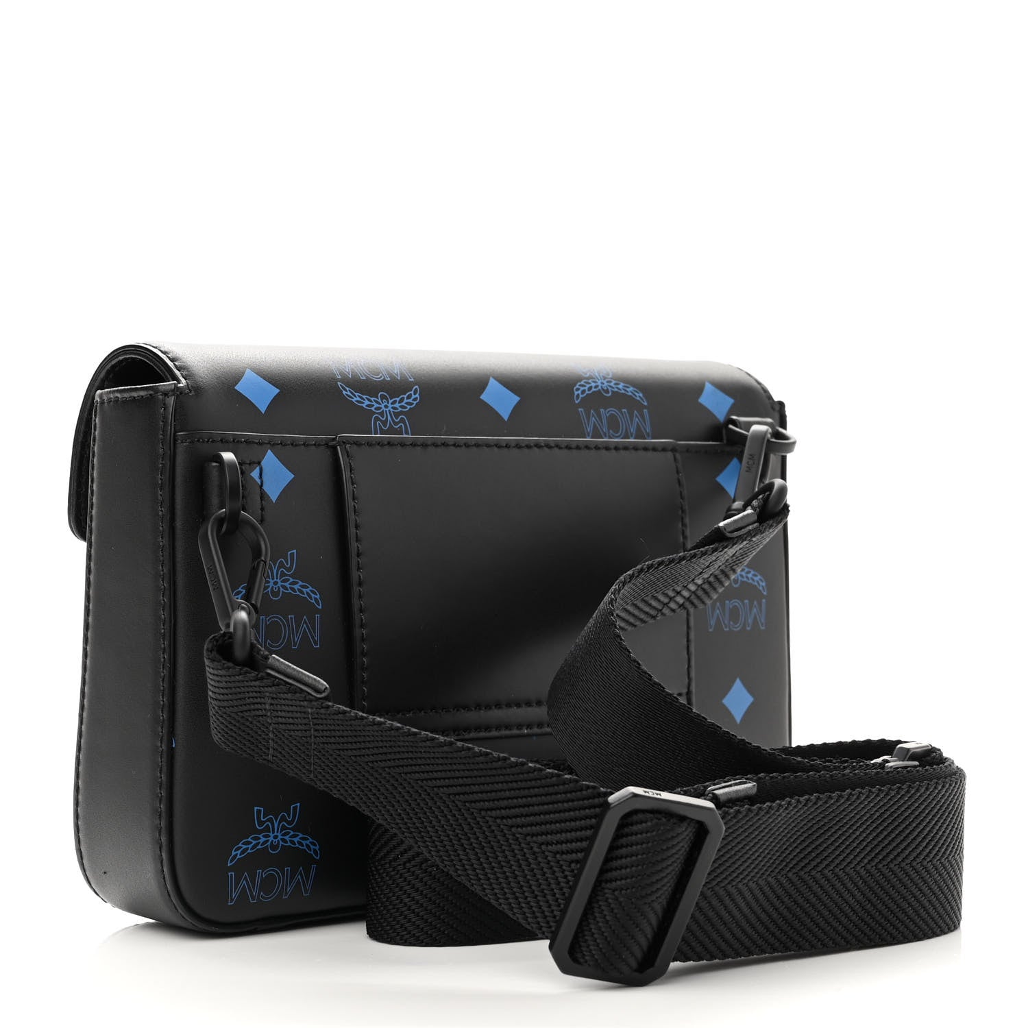 MCM Calfskin Color Splash Logo Crossbody Small Black Blue 3 of 12