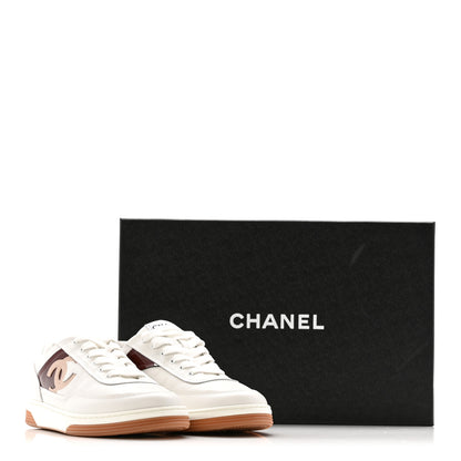 Chanel Calfskin Patent Womens CC Sneakers 36 White Burgundy Beige 11 of 11