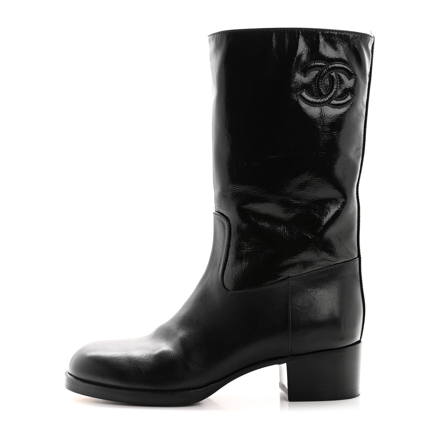 Chanel Shiny Calfskin CC Mid Calf Boots 37.5 Black 1 of 10