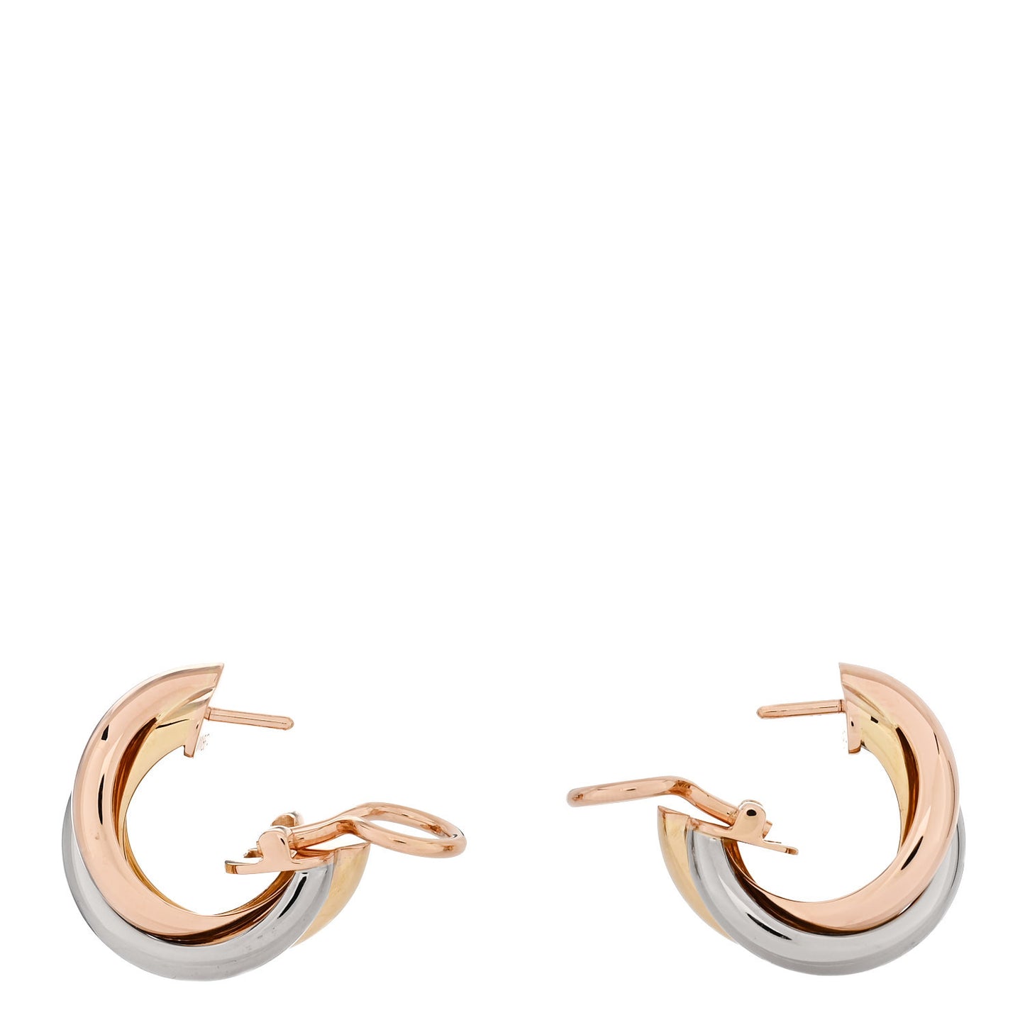 18K Pink Yellow White Gold Classic Trinity Hoop Earrings