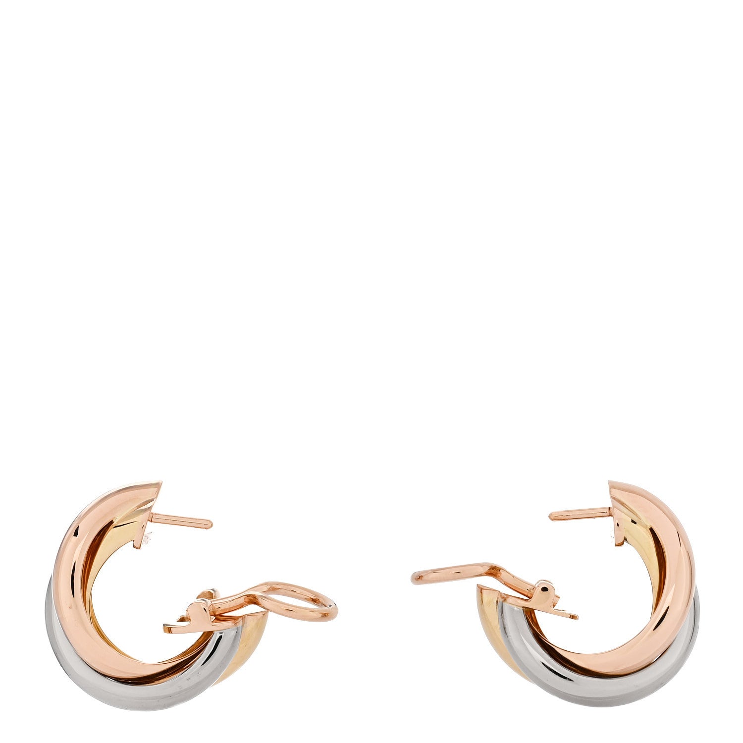 Cartier 18K Pink Yellow White Gold Classic Trinity Hoop Earrings 3 of 6