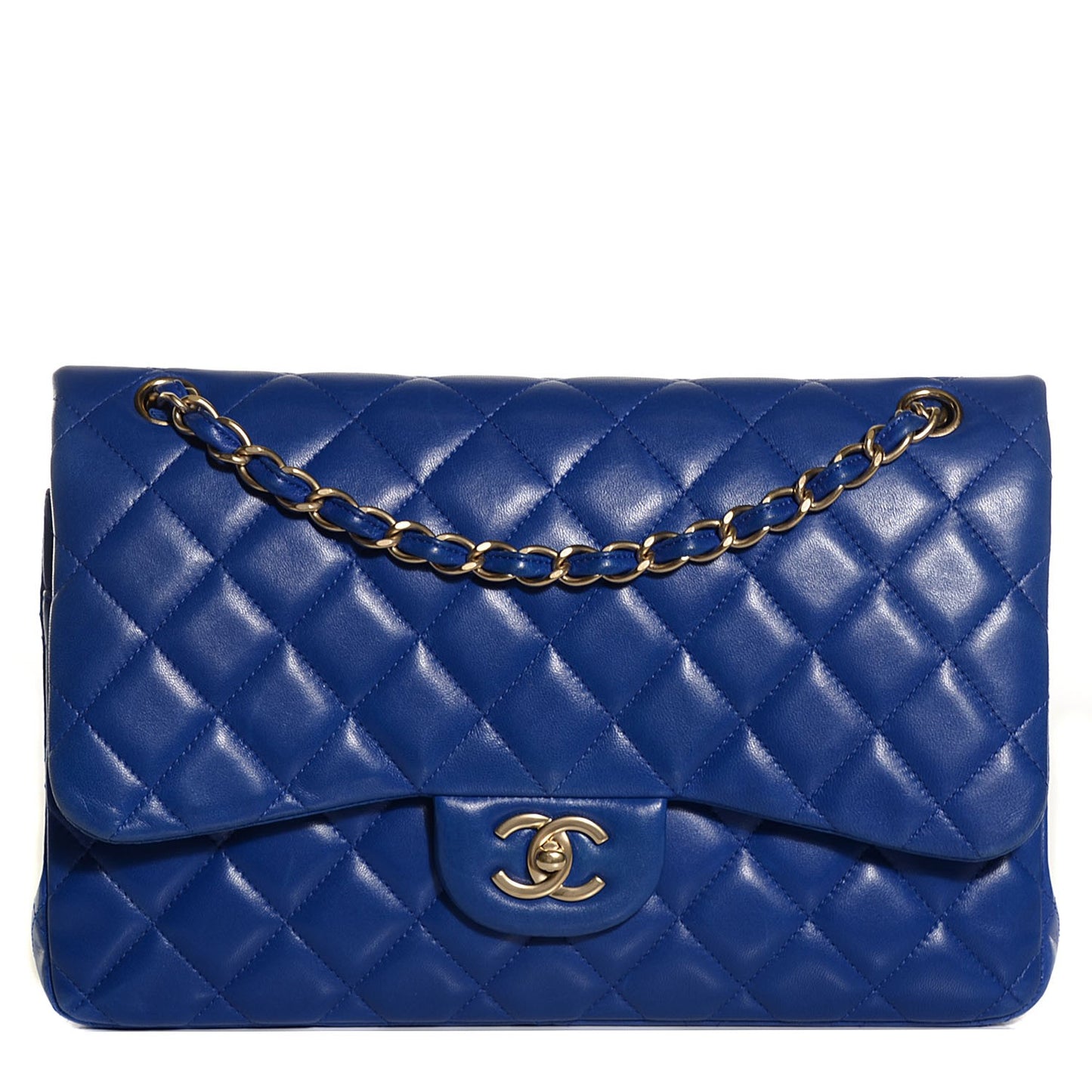 Lambskin Quilted Jumbo Double Flap Dark Blue