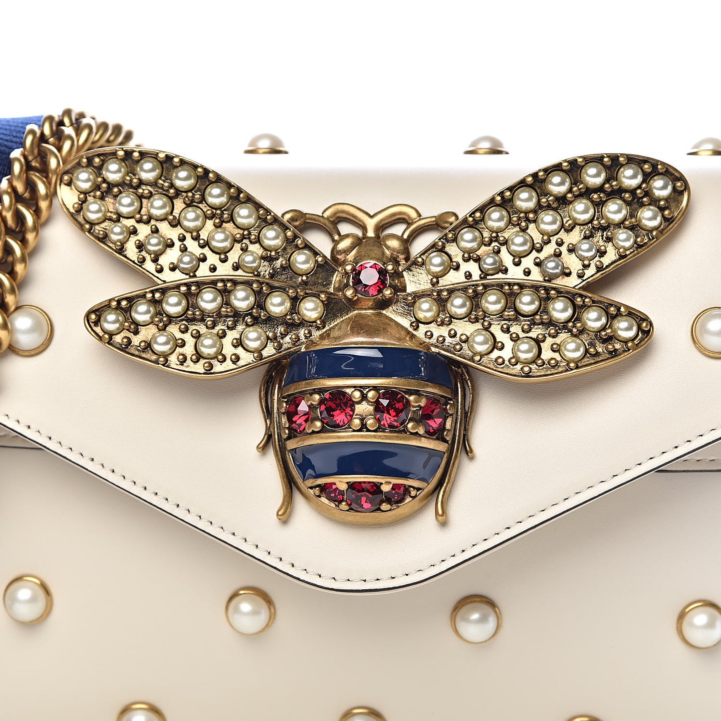 Nappa Pearl Studded Mini Queen Margaret Broadway Shoulder Bag Mystic White
