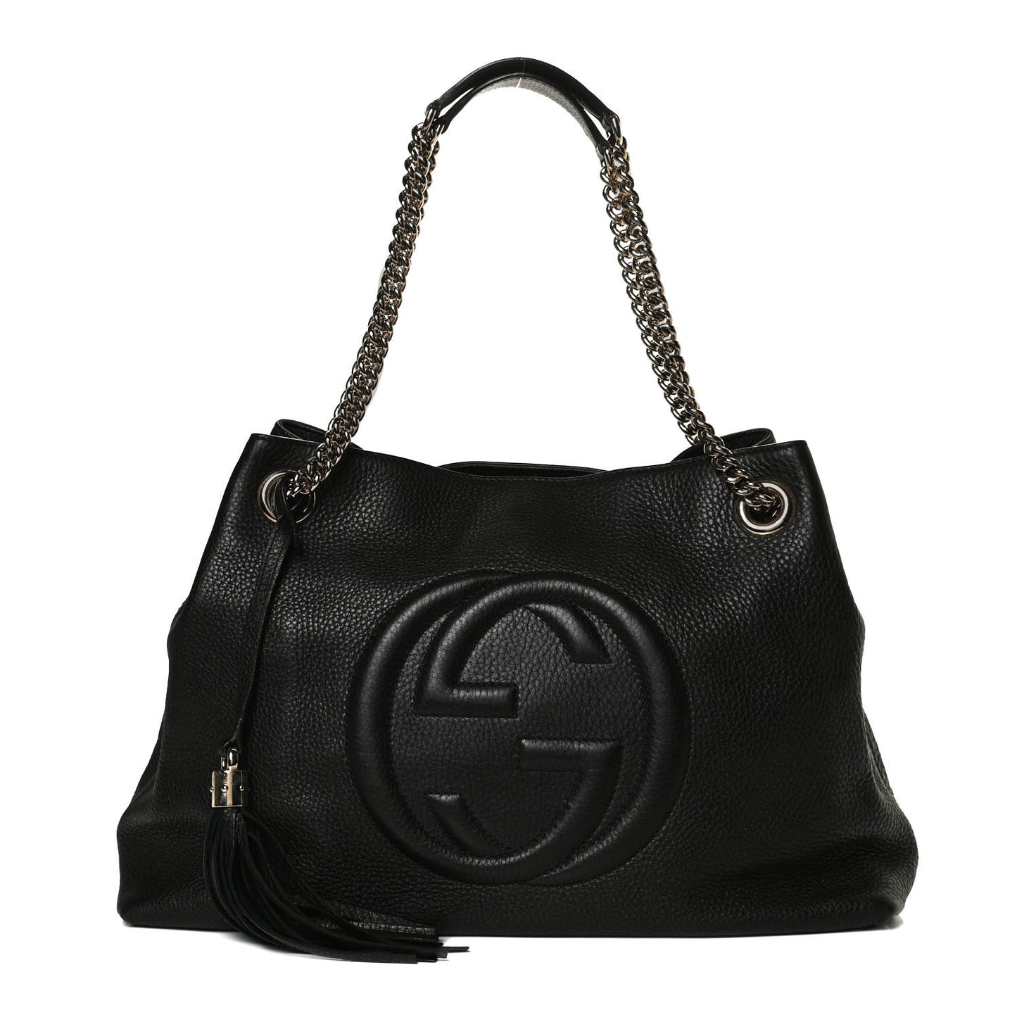 Pebbled Calfskin Medium Soho Chain Shoulder Bag Black