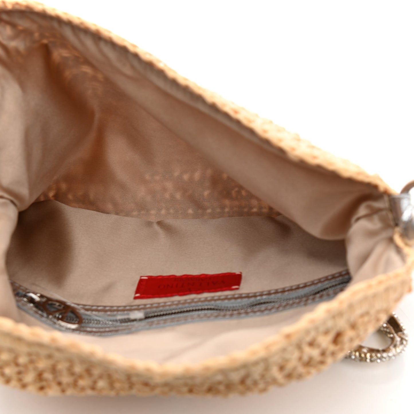 Raffia Metallic Calfskin Flap Natural Silver