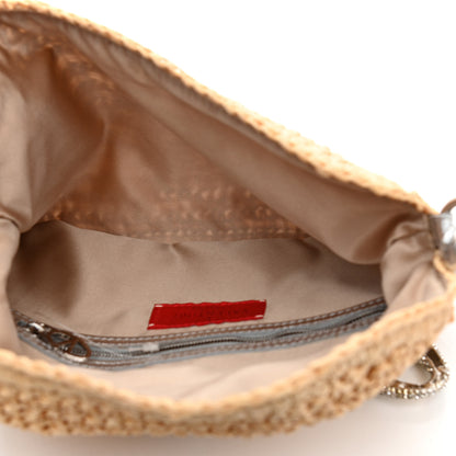 Valentino Garavani Raffia Metallic Calfskin Flap Natural Silver 5 of 7