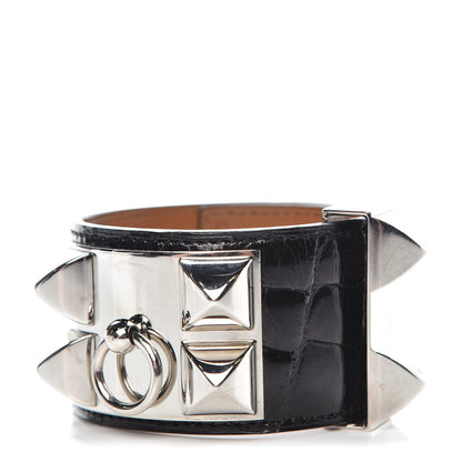 Hermes Shiny Alligator Collier de Chien CDC Bracelet S Black 1 of 6