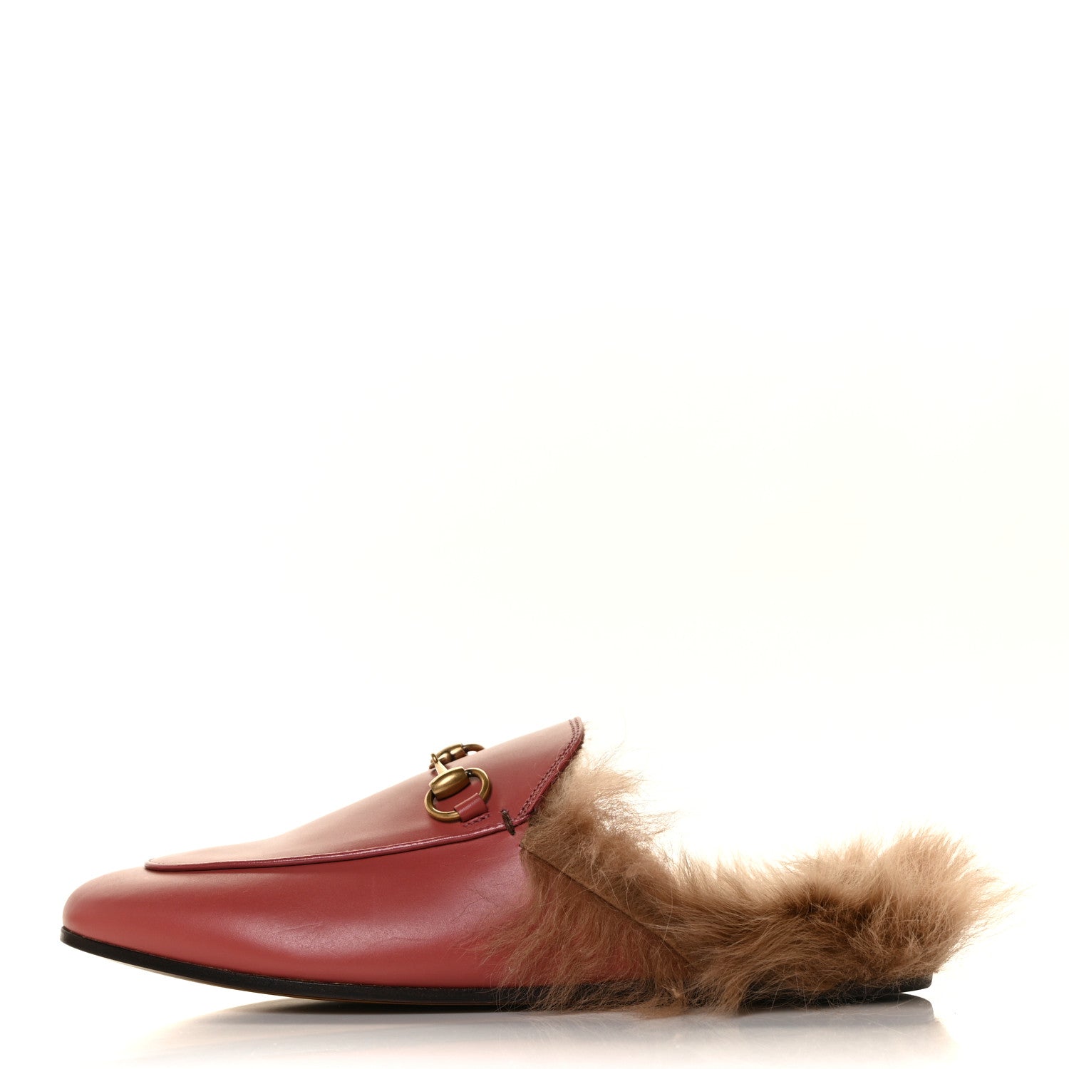 Gucci Calfskin Fur Womens Princetown Slippers 36 Lipstick Rose Natural 1 of 7
