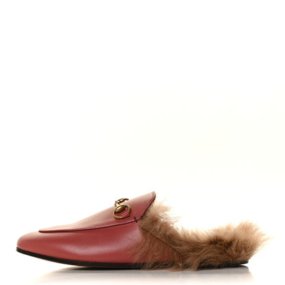 Gucci Calfskin Fur Womens Princetown Slippers 36 Lipstick Rose Natural 1 of 7