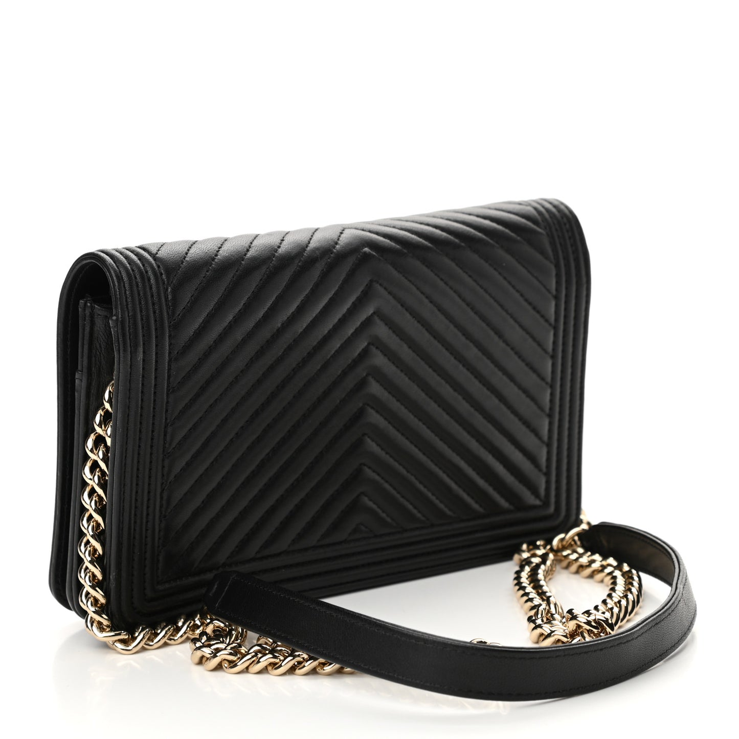 Lambskin Chevron Boy Wallet On Chain WOC Black
